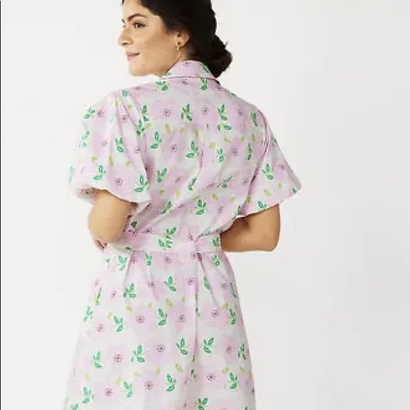 NWT Draper James Pink Floral Button Front Shirt Dress Size Large Cotton Blend - Picture 2 of 5